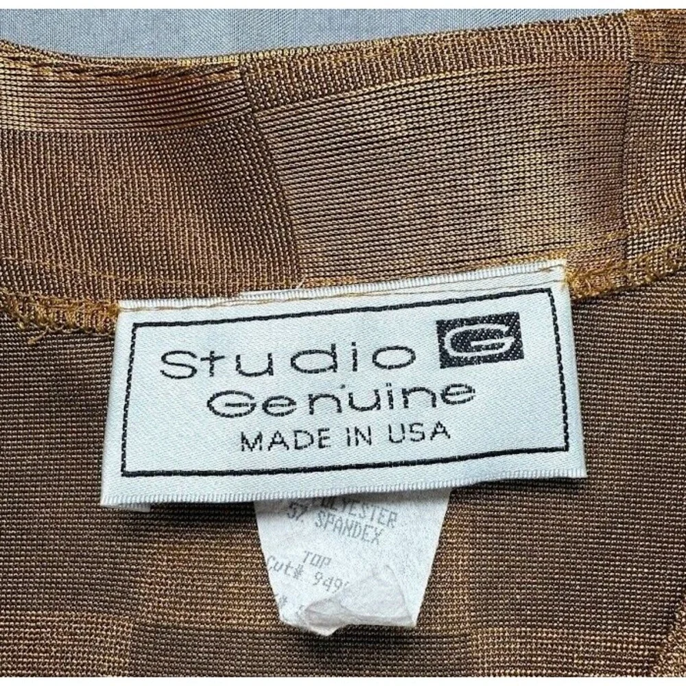 Studio G Jacket Women Small Gold Plaid V Neck‎  Long Sleeve Buttons Top